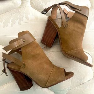 Joes Jean tan suede heel peep toe booties